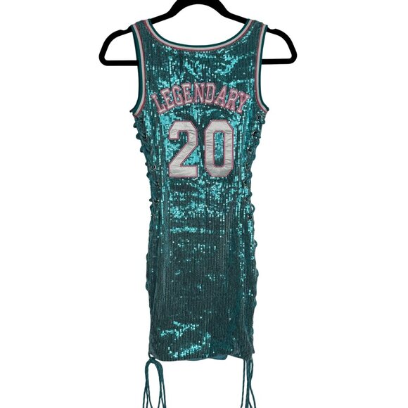 Shane Justin 20 Teal Sequin Bodycon Lace-Up Dress S Polyester/Spandex - Picture 9 of 12